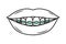 Human mouth with teeth in braces in doodle style. Corrective Orthodontics