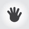 Human open palm, five fingers flat icon. Simple black logo of greeting gesture. Vector web pictogram or button