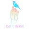 Human palm with blue neon bird. motivating illustration. Freedom concept.Realistic vector illustration in bright neon colors.