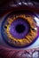 Human purple-yellow eye close up. AI Generated