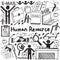 Human resource management in organization handwriting doodle icon