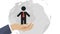 Human resources supply concept - character of employee with tie on human hand and globe of planet earth on background