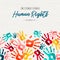 Human Rights card of colorful people hand prints