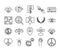 Human rights day, line icons set design, included heart peace law scale world