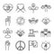 Human rights day, line icons set design, included hearts yin yang peace law hands