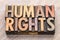 Human rights word abstract in wood type