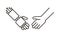 Human and robot hands together as one handshake. Vector icon