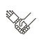 Human and robot hands together as one handshake. Vector icon representing the benefits humans can have with artificial