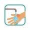 Human`s burned hand under cool running water. Treatment for first degree burns. Injury concept. Flat vector design for