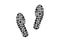 Human shoe footprints. Pair of prints of sneakers or boots. Left and right leg. Shoe sole. Walking foot steps. Black and