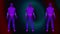 Human silhouette with multicolor neon radiation, computer generated. Background for computer game. The muscular body of