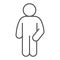 Human silhouette with right hand in pocket thin line icon. Man with right arm down on waist outline style pictogram on