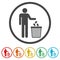 Human silhouette throwing garbage into a trash can, 6 Colors Included