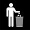 Human silhouette throwing garbage into a trash can icon on dark background