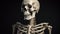 Human skeleton, black background isolate. Scientific body anatomy, medical exhibit. AI generated.