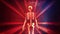 Human skeleton in red light, dark background. Scientific body anatomy. AI generated.