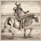 Human skeleton rides a horse, drawing, vintage engraving style
