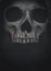 Human skull on dark background. Halloween grunge banner