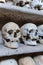 Human skulls inside a catacomb.