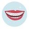 Human smile with wide open white and straight teeth with braces. Dental service - Orthodontics treatment and straightening of teet