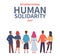 Human solidarity day. Global equality people different cultures, international group men and women holding hands