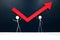 Human stick figures carrying a red arrow pointing upward. Economy bounce back and recovery concept.