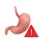 Human Stomach Anatomy Internal Organ with Red Triangle Exclamation Mark. 3d Rendering