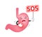 Human stomach character holding SOS sign.