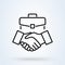Human, technology and handshake sign line icon or logo. Cyber Physical Systems concept. Online partnership and business deal