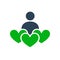 Human with three hearts, donation colored icon. Like, feedback, charity symbol