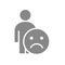 Human with unhappy emotions gray icon. Upset face, unsatisfied symbol