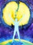 Human and universe power, watercolor painting, 7 of chakra yoga reiki