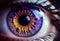 Human violet eye close up. AI Generated