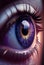 Human violet eye close up. AI Generated