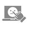 Human vote on laptop grey icon. Neutral face on the screen, customer unsatisfaction, indifferent feedback