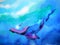 Human and whale diving swimming underwater together watercolor