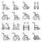 Human wheelchair icons set, outline style