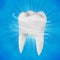 Human white tooth. Dentures in stomatology.