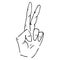 Human wrist with the sign of peace. Hand with two fingers out. WORLD. Vector illustration. Simple hand drawn icon