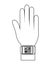 humand hand wearing square watch with media icon, graphic