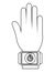 humand hand wearing square watch with media icon, graphic