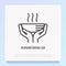 Humanitarian aid thin line icon: hands giving hot soup. Modern vector illustration of charity