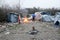 A humanitarian catastrophe in Refugee And Migrants Camp In Bosnia And Herzegovina. The European migrant crisis. Balkan Route. Tent