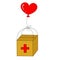 Humanitarian medical aid in carton box with heart. vector illustration in doodle style. Concept of world crisis during coronavirus