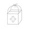 Humanitarian medical aid in carton box. Simple vector illustration in cartoon doodle style. Concept of world crisis during