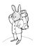 Humanized animal. The rabbit in a shirt and jeans stands