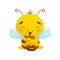 Humanized bee sits eating honey. Cartoon style. Vector illustration.