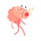 Humanized cartoon brain character walking and whistling a melody, intellect human organ vector Illustration