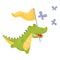 Humanized crocodile catches butterflies. Vector illustration on a white background.