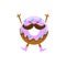 Humanized Doughnut With Violet Glazing And Moustache Cartoon Character With Arms And Legs